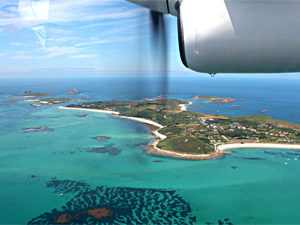Arial shot of the tropical oasis of Scilly